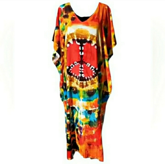 Kaftan Dress Tie Dye Peace Maxi Cover Up 1X ✌️NEW - Picture 3 of 10